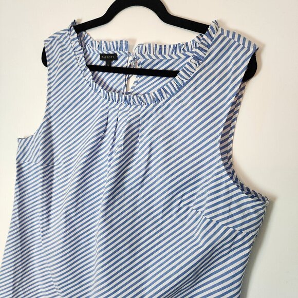 Talbots Sea Breeze Ruffle Neck Shell Blue White Nautical Stripe Tank Top sz XL - Picture 7 of 12